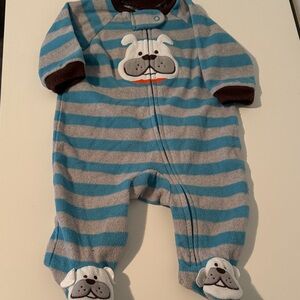 Carter's Blue and Gray Striped Footie with Dog Design